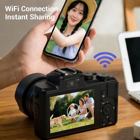 كاميرا رقمية Diyeeni 8K، عدسة مزدوجة بدقة 88 ميجابكسل عالية الدقة 16X تكبير كاميرا ويب واي فاي مع غطاء عدسة فلاش شاشة لمس 3.2 بوصة، للتصوير الفوتوغرافي وبث الفيديو السيلفي in Kuwait