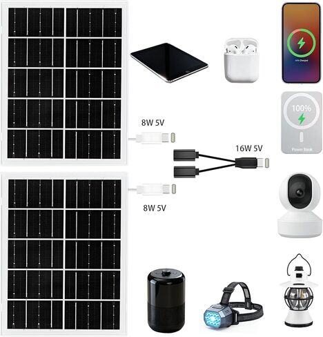 Solar Panel for Security Camera IP65 Waterproof USB 5V 6W Solar Panel Charger Type-C Port、Micro USB Port＆DC Port Solar Sanels for Cameras with 9.8ft Charging Cable Charging Power(1 Pack Black) in Saudi Arabia