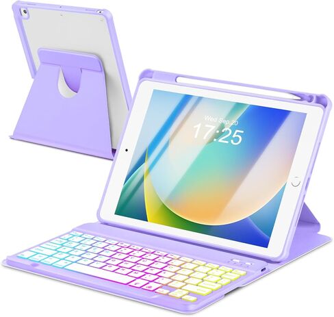 EAMPANG Case with Keyboard Mouse for iPad 9th 8th 7th Generation 10.2 inch,7 Rainbow Backlit Detachable Keypad Rotatable Magnetic Cover with Pencil Holder for iPad Air 3rd Gen/Pro 10.5 Rose Gold in Kuwait