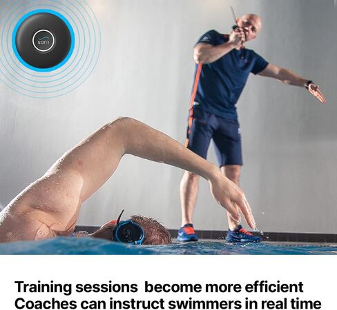 حزمة 2 في 1 SONR Swim Coach Communicator، مقاومة للماء، مجموعة السباحة تحت الماء، توصيل العظام، التدريب في الوقت الحقيقي، سماعة رأس لاسلكية وحقيبة تخزين in Kuwait