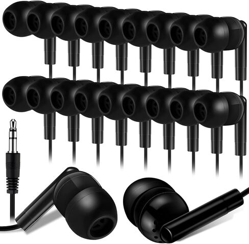 Kanayu 500 Pack Wired Earbuds Bulk for Classroom Ear Headphones Wired Basic Student Earbuds No Microphone with 3.5MM Jack for Class Laptop School Library, Individually Bagged (Black) in Kuwait