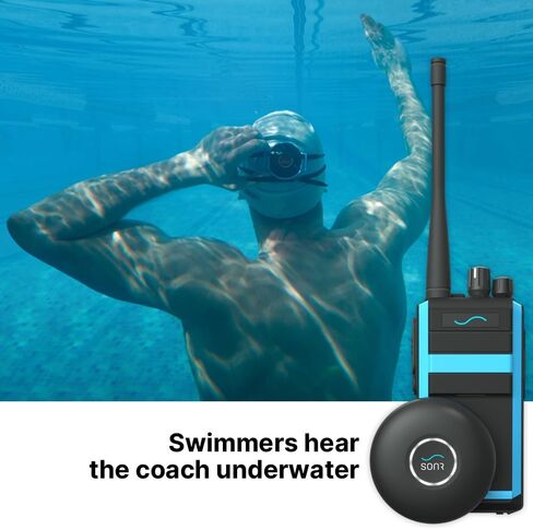 حزمة 2 في 1 SONR Swim Coach Communicator، مقاومة للماء، مجموعة السباحة تحت الماء، توصيل العظام، التدريب في الوقت الحقيقي، سماعة رأس لاسلكية وحقيبة تخزين in Kuwait