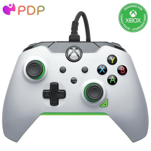 وحدة تحكم ألعاب Xbox سلكية PDP: لوحة ألعاب مرخصة لأجهزة Xbox Series X|S وXbox One وأجهزة الكمبيوتر التي تعمل بنظام Windows - عناصر التحكم في الصوت، وكابل بطول 8 أقدام، ومقبس صوت 3.5 ملم، وأزرار ومشغلات قابلة للتعيين، وتطبيق مصاحب - أبيض/أخضر (متجدد) in Kuwait
