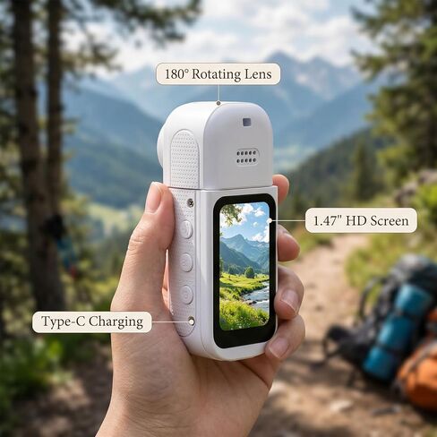 Yunseity 2.7K WiFi Action Camera, 1.47 Inch Cycling Camera with 180 Degree Rotatable Lens, Magnetic Chest Strap, Electronic Stabilization, Night Mode for Outdoor Adventure, Vlogging in Kuwait
