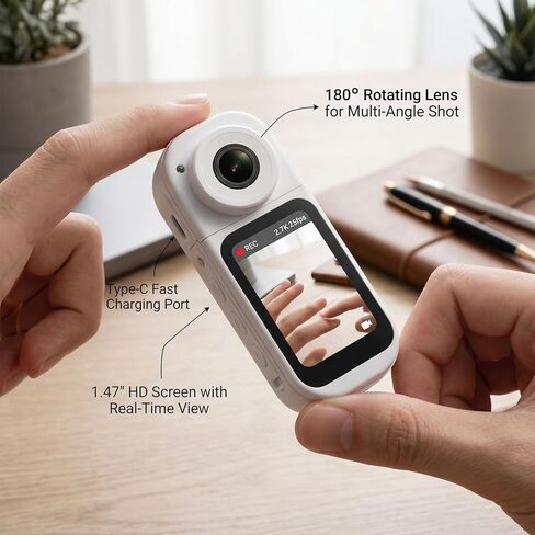 Yunseity 2.7K WiFi Action Camera, 1.47 Inch Cycling Camera with 180 Degree Rotatable Lens, Magnetic Chest Strap, Electronic Stabilization, Night Mode for Outdoor Adventure, Vlogging in Kuwait