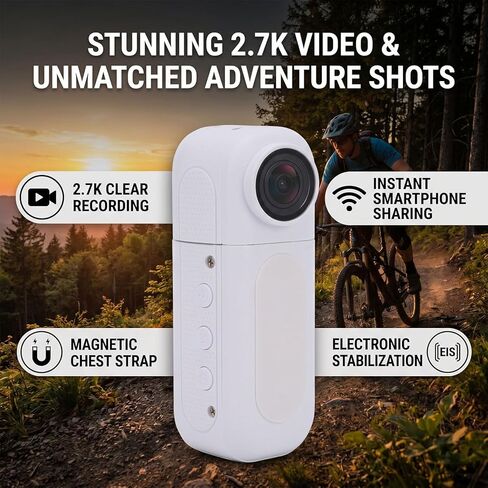Yunseity 2.7K WiFi Action Camera, 1.47 Inch Cycling Camera with 180 Degree Rotatable Lens, Magnetic Chest Strap, Electronic Stabilization, Night Mode for Outdoor Adventure, Vlogging in Kuwait