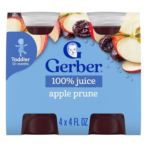 Gerber Apple Prune Juice, Non-GMO Juice from Concentrate, Made for Toddlers, 4-4 FL OZ Bottles Per Pack (Pack of 6) in Saudi Arabia