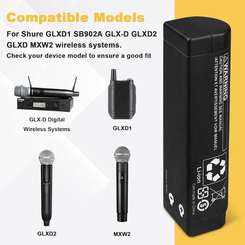 لاستبدال بطارية Shure SB902 SB902A: لموديلات Shure GLXD GLXD1 SB902A GLX-D GLXD2 GLXD MXW2 ميكروفون لاسلكي قابل لإعادة الشحن بطارية ليثيوم أيون 1900 مللي أمبير في الساعة in Kuwait