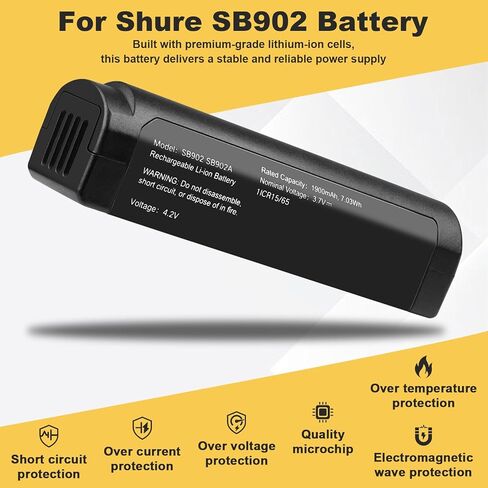 لاستبدال بطارية Shure SB902 SB902A: لموديلات Shure GLXD GLXD1 SB902A GLX-D GLXD2 GLXD MXW2 ميكروفون لاسلكي قابل لإعادة الشحن بطارية ليثيوم أيون 1900 مللي أمبير في الساعة in Kuwait