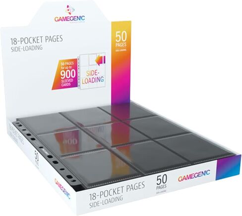18-Pocket Pages Side-Loading (50 Pack) | Holds Standard and Japanese Cards | Durable Trading Card and Collectible Card Game Organizer | Optimized for Double-Sleeved Cards | Black | Made by Gamegenic in Saudi Arabia