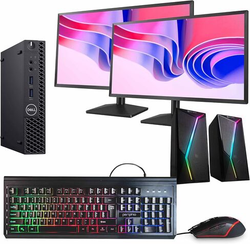 Dell OptiPlex 3070 Mini PC | Intel Core i5 9th Gen Hexa Core | 16GB RAM | 1TB SSD | Windows 11 Pro | Dual 24" LCD Monitors | WiFi + Bluetooth | RGB Speaker | (Renewed) in Kuwait