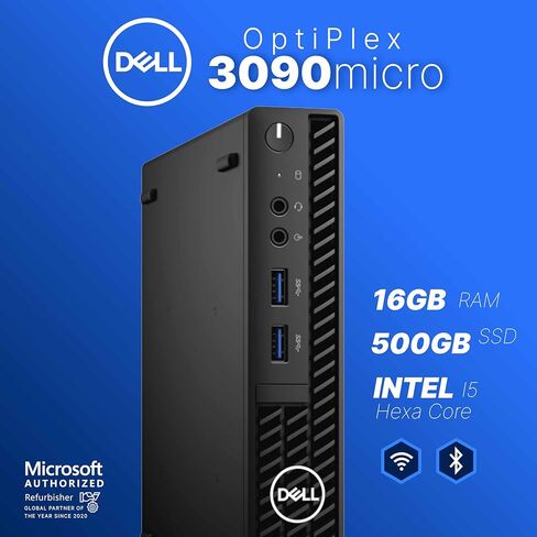Dell OptiPlex 3090 Mini PC | Intel Core i5 10th Gen Hexa Core | 16GB RAM | 500GB SSD | Windows 11 Pro | 24" LCD Monitor | WiFi + Bluetooth | (Renewed) in Kuwait
