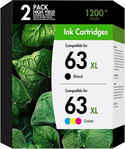 مجموعة خرطوشة حبر 63 63Xl بديلة لـ HP63Xl باللون الأسود واللون تعمل لطابعة HP Envy 4520 4512 Officejet 3830 4650 5258 5255 4655 5200 Deskjet 1112 2130 3630، عبوة من قطعتين in Kuwait