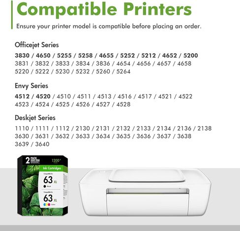 مجموعة خرطوشة حبر 63 63Xl بديلة لـ HP63Xl باللون الأسود واللون تعمل لطابعة HP Envy 4520 4512 Officejet 3830 4650 5258 5255 4655 5200 Deskjet 1112 2130 3630، عبوة من قطعتين in Kuwait
