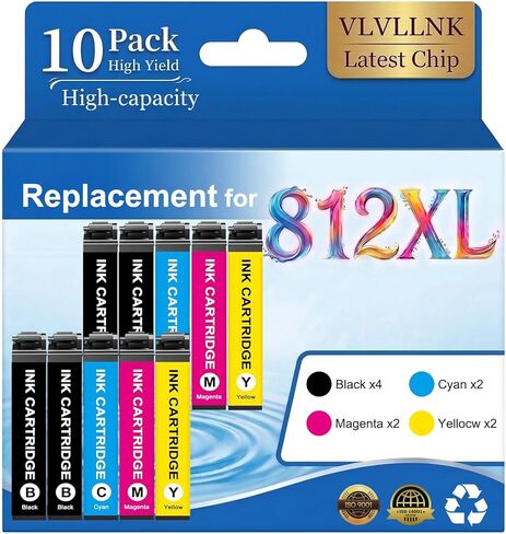 Replacement for 812XL Ink Cartridges Remanufactured for Epson 812XL Ink Cartridges Combo Pack Work with WF-7840 WF-7310 WF-7820 EC-C7000 Printer (4 Black 2 Cyan 2 Magenta 2 Yellow) in Kuwait