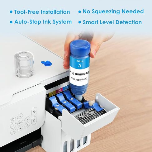استبدال TOKYOINK لزجاجات إعادة تعبئة الحبر عالية السعة Epson 522 تعمل من أجل EcoTank ET-2800 ET-2803 ET-2400 ET-4800 ET-2720 ET-2840 ET-3850 ET-2850 ET-2850 ET-4700 ET-4800 ET-15000 6 حزم in Kuwait