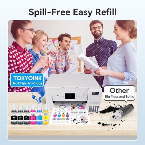 استبدال TOKYOINK لزجاجات إعادة تعبئة الحبر عالية السعة Epson 522 تعمل من أجل EcoTank ET-2800 ET-2803 ET-2400 ET-4800 ET-2720 ET-2840 ET-3850 ET-2850 ET-2850 ET-4700 ET-4800 ET-15000 6 حزم in Kuwait