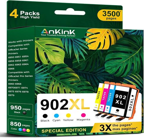 Ankink Compatible (not Remanufactured) 902XL Ink Cartridge Replacement for HP 902 XL HP902(4 Combo Pack) Use with Officejet Pro 6978 6968 6970 6958 6962 6960 6975 6950 Black Color (Chip Version: C74) in Kuwait