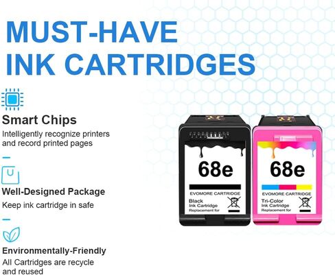 خراطيش حبر 68XL بديلة لخراطيش حبر HP 68e 68 XL حزمة كومبو سوداء اللون متوافقة مع طابعة HP Envy 6155e، 6500e، 6552e، 6555e، 6558e، 6100e، 6152e (عبوتان) in Kuwait