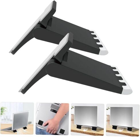 4pcs Black Foldable Laptop Cooling Stand Riser with Anti-Slip Feet, Portable Ergonomic Notebook Airflow Holder for Desk and Travel Use in Kuwait