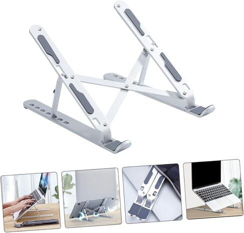 Uonlytech Adjustable Aluminum Laptop Stand Foldable Computer Bracket with Heat Dissipation for Portable Notebook Use, Silver Portable Desk Riser Compatible with Laptops and Tablets in Kuwait