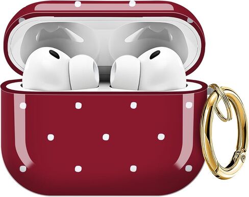 متوافق مع AirPods Pro 3 (2025) حافظة ناعمة من مادة TPU مع غطاء سلسلة مفاتيح ذهبي لطيف حافظة طلاء الفهد للفتيات والنساء لـ Airpod Pro 3 - أحمر منقط in Kuwait