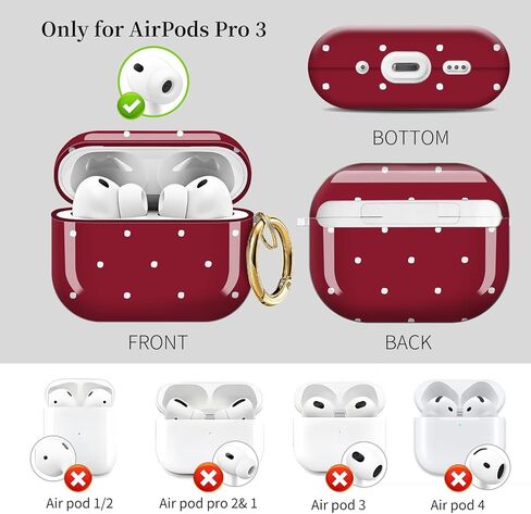 متوافق مع AirPods Pro 3 (2025) حافظة ناعمة من مادة TPU مع غطاء سلسلة مفاتيح ذهبي لطيف حافظة طلاء الفهد للفتيات والنساء لـ Airpod Pro 3 - أحمر منقط in Kuwait