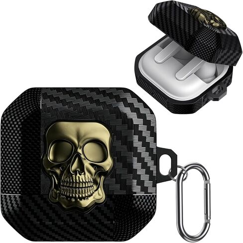 CCSmall for Samsung Galaxy Buds 4 Pro Case Cover/Galaxy Bud 4 Case, Funny 3D Skull Carbon Fiber Shockproof with Keychain Boys Men Case for Galaxy Buds 4 Pro Skull Copper in Kuwait
