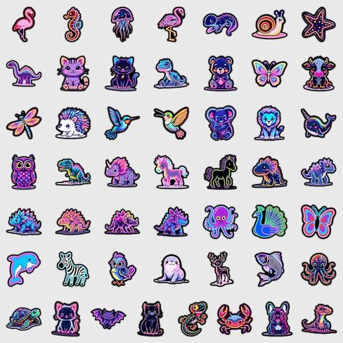 50 Pcs Water Bottle Stickers Cool Neon Animal Sticker, Waterproof Vinyl Stickers for Adults Teens Water Bottles Bicycle Skateboard Scrapbook Decals Luggage Laptop etc in Kuwait
