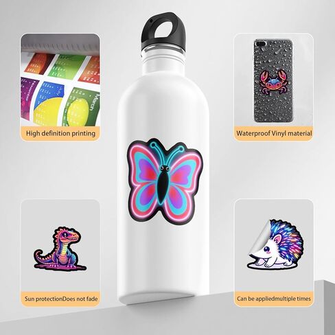50 Pcs Water Bottle Stickers Cool Neon Animal Sticker, Waterproof Vinyl Stickers for Adults Teens Water Bottles Bicycle Skateboard Scrapbook Decals Luggage Laptop etc in Kuwait