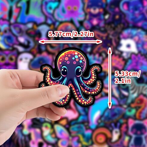 50 Pcs Water Bottle Stickers Cool Neon Animal Sticker, Waterproof Vinyl Stickers for Adults Teens Water Bottles Bicycle Skateboard Scrapbook Decals Luggage Laptop etc in Kuwait
