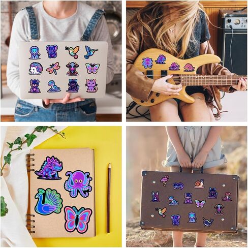 50 Pcs Water Bottle Stickers Cool Neon Animal Sticker, Waterproof Vinyl Stickers for Adults Teens Water Bottles Bicycle Skateboard Scrapbook Decals Luggage Laptop etc in Kuwait