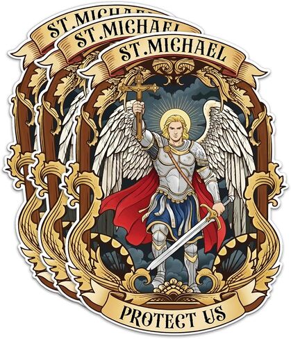 3 Pack St Michael Protect Us Sticker Catholic Saint Archangel Warrior Christian Faith Vinyl Decal Waterproof UV Resistant Guardian Angel Religious Armor Sword Laptop Water Bottle Car 2 Inch in Kuwait