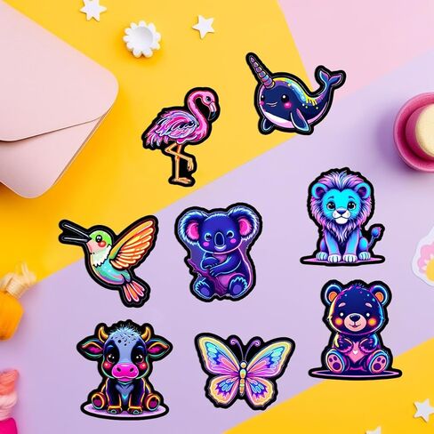50 Pcs Water Bottle Stickers Cool Neon Animal Sticker, Waterproof Vinyl Stickers for Adults Teens Water Bottles Bicycle Skateboard Scrapbook Decals Luggage Laptop etc in Kuwait