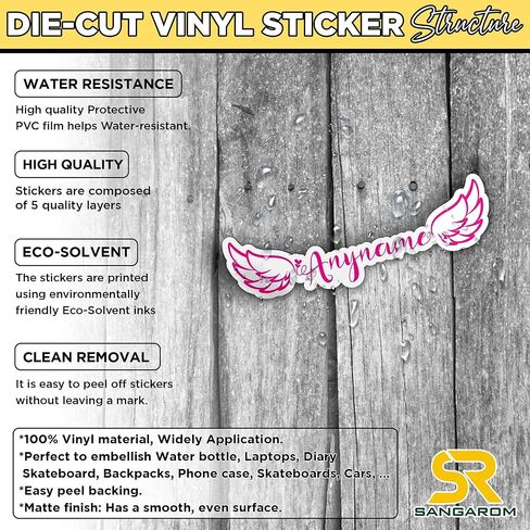 Custom Angel Wings Name Sticker Personalized Text with Fairy Style Decal Waterproof Vinyl Decal for Water Bottles Tumbler Laptop Hard Hat Car Kindle Gifts for Girl Boy in Kuwait
