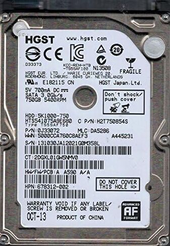 Western Digital HTS541075A9E680 P/N: 0J33072 MLC: DA5286 China HGST 750GB (Renewed) in Kuwait