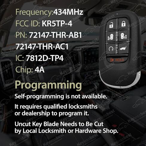 Replacement for 2025 2026 Honda Odyssey Key Fob Remote Control KR5TP-4 7 Buttons 433MHz in Kuwait
