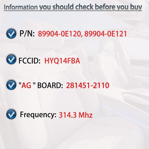SUPALAND Smart Key Fob Keyless Entry Fits for Toyota Highlander 2014 2015 2016 2017 2018 2019 Remote Control Key Replacement HYQ14FBA, 281451-2110 (AG Board) 4 Buttons in Kuwait
