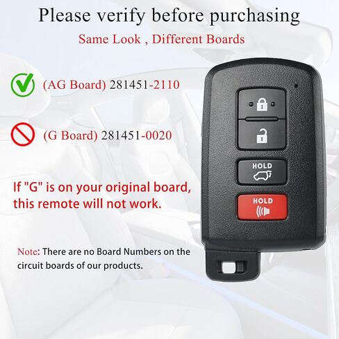 SUPALAND Smart Key Fob Keyless Entry Fits for Toyota Highlander 2014 2015 2016 2017 2018 2019 Remote Control Key Replacement HYQ14FBA, 281451-2110 (AG Board) 4 Buttons in Kuwait