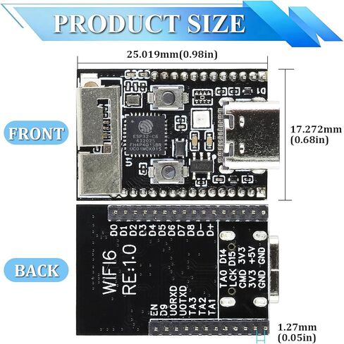 3PCS ESP32-C6 Mini Development Board, 4MB Flash, Single-Core RISC-V, Type-C Port & 28Pins, ESP32 C6 Devkit for Arduino in Kuwait