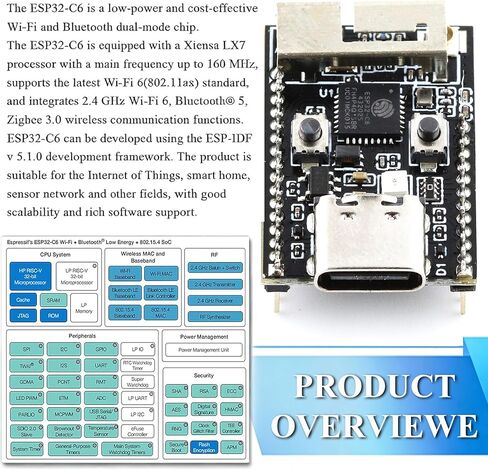 3PCS ESP32-C6 Mini Development Board, 4MB Flash, Single-Core RISC-V, Type-C Port & 28Pins, ESP32 C6 Devkit for Arduino in Kuwait