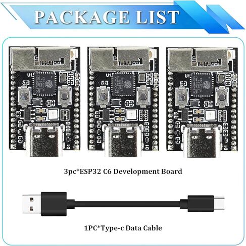 3PCS ESP32-C6 Mini Development Board, 4MB Flash, Single-Core RISC-V, Type-C Port & 28Pins, ESP32 C6 Devkit for Arduino in Kuwait