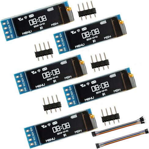 5 Pack 0.91 inch OLED IIC Display Module 128x32 Pixel Mini Self-Luminous Display Screen Board for Arduino Projects Raspberry Pi with Wire(Blue) in Kuwait