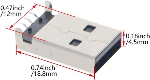 PCB USB Connector USB-AM 2.0 Male Jack 4 Pin 180 Degree 5Pcs,WuJuntool in Kuwait