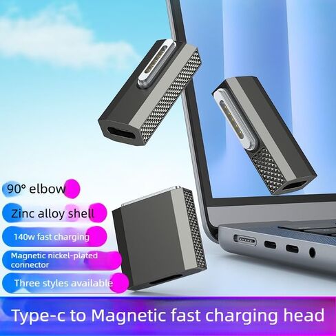 140W USB-C to Magnetic 3 Adapter, PD3.1 Fast Charging 90° Side Bend Gray Zinc Alloy Converter Type-C to Mags 3 for Pro 16"/14" (2025-2021) Air 15"/13" (2025-2022), M1/M2/M3//M4/M5 Series in Kuwait