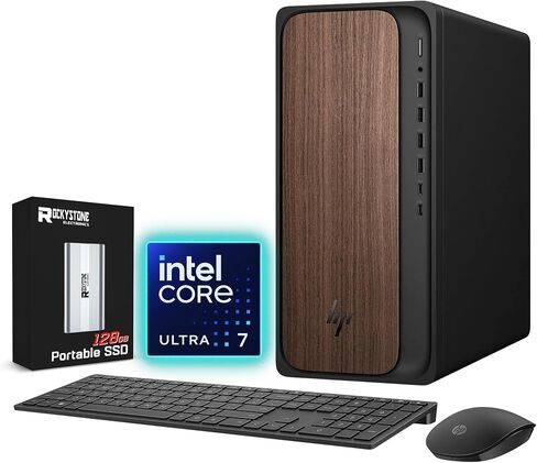 HP OmniDesk Desktop PC, Intel Core Ultra 7 265(>i9-12900K, 5.3 GHz), AI Ready Prebuilt Tower, Copilot, WiFi 6, Wireless Keyboard & Mouse, Windows 11 Pro, Dark Wood, Black(32GB DDR5 RAM | 2TB SSD) in Kuwait