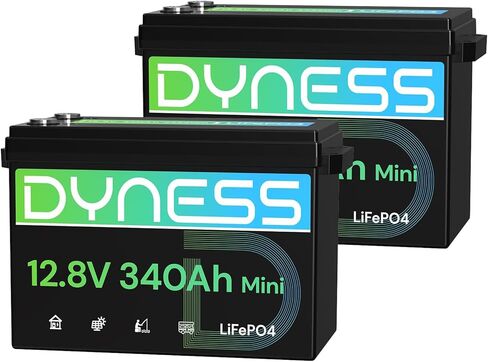 بطارية ليثيوم Dyness 12V 340Ah Mini LiFePO4، بحد أقصى. 4352 وات في الساعة، بطارية 200 أمبير مدمجة مع حماية من درجات الحرارة المنخفضة، عمر 10 سنوات، بطارية ذات دورة عميقة 12.8 فولت للتخييم في المركبات الترفيهية، النظام الشمسي المنزلي، خارج الشبكة (عبوة من  in Kuwait