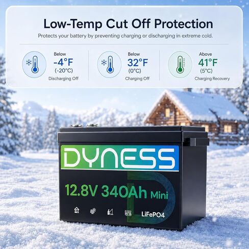 بطارية ليثيوم Dyness 12V 340Ah Mini LiFePO4، بحد أقصى. 4352 وات في الساعة، بطارية 200 أمبير مدمجة مع حماية من درجات الحرارة المنخفضة، عمر 10 سنوات، بطارية ذات دورة عميقة 12.8 فولت للتخييم في المركبات الترفيهية، النظام الشمسي المنزلي، خارج الشبكة (عبوة من  in Kuwait