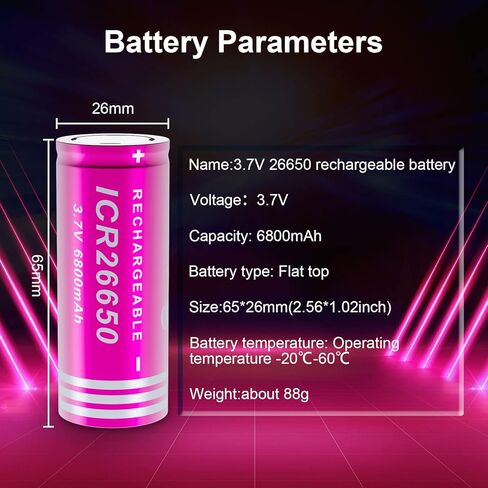 3.7V 6800mAh Li-Polymer-Ion Batteries Flat-top 26650 Rechargeable Batteries, Commonly Used for Headlamps, LED flashlights, Toys, etc (2 pcs) in Kuwait