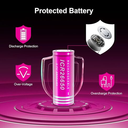 3.7V 6800mAh Li-Polymer-Ion Batteries Flat-top 26650 Rechargeable Batteries, Commonly Used for Headlamps, LED flashlights, Toys, etc (2 pcs) in Kuwait